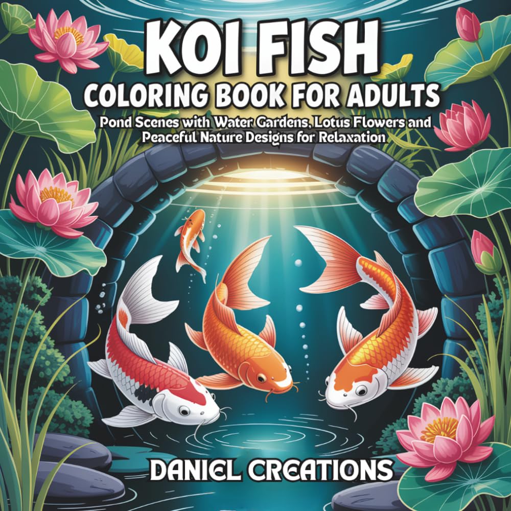 Koi Fish Coloring Book for Adults: Pond Scenes with Water Gardens, Lotus Flowers and Peaceful Nature Designs for Relaxation