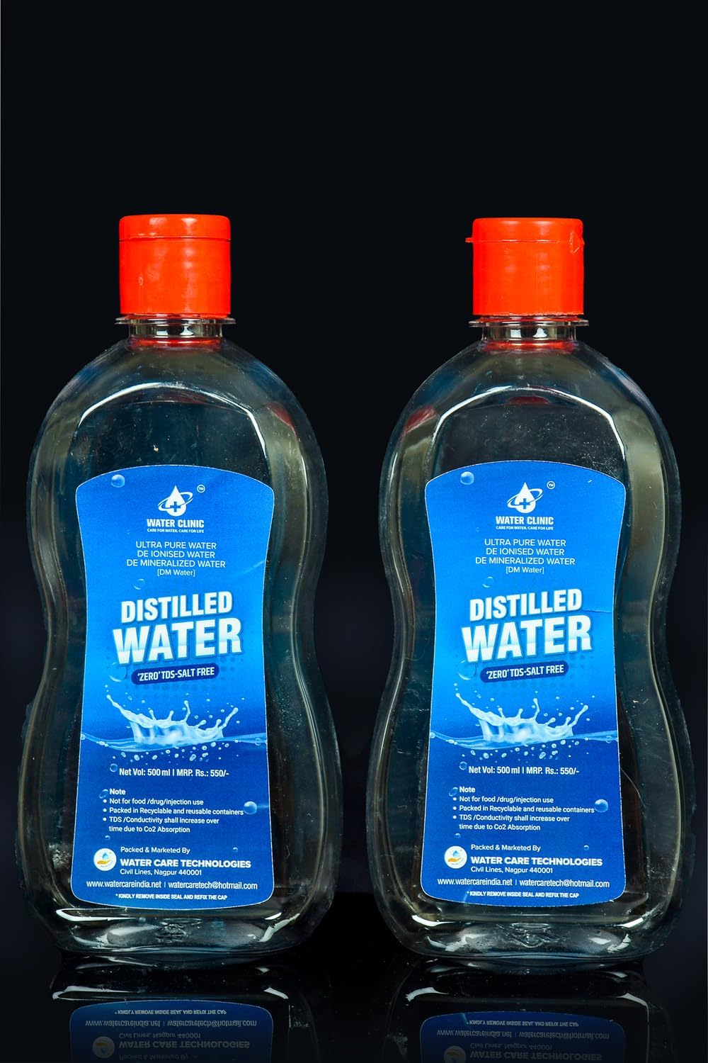 WATER CLINIC Ultra Pure Di-Ionised Distilled Water For Battery/Inverter/Medical Equipment's/Chemicals and Cosmetic Formulations/Lab and Scientific Products (500ml) Pack Of 2