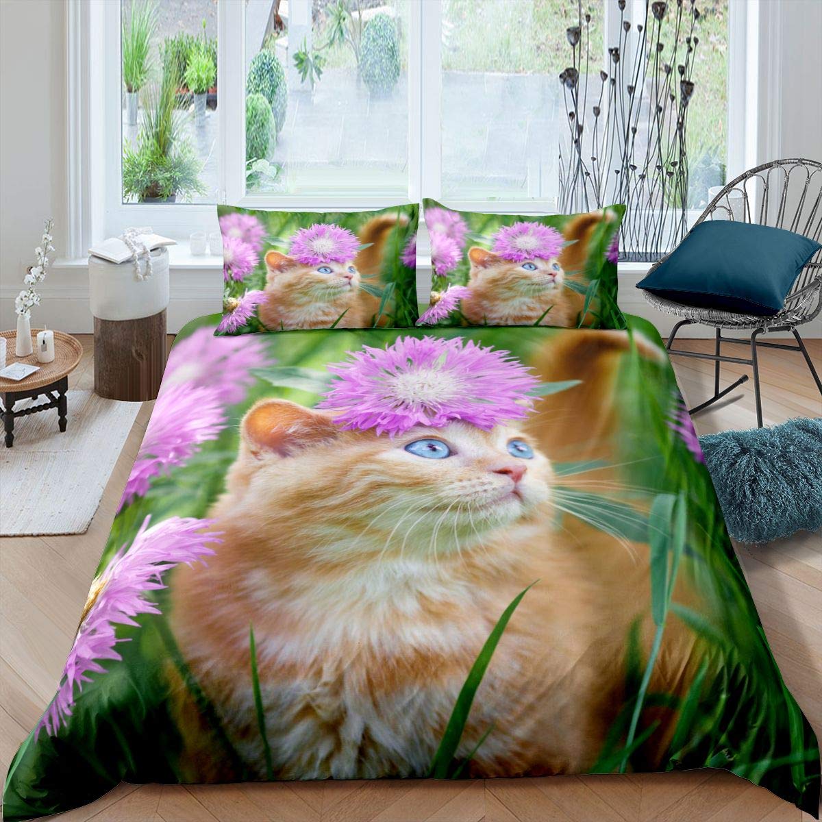Loussiesd Set di biancheria da letto per bambini con gattino, per