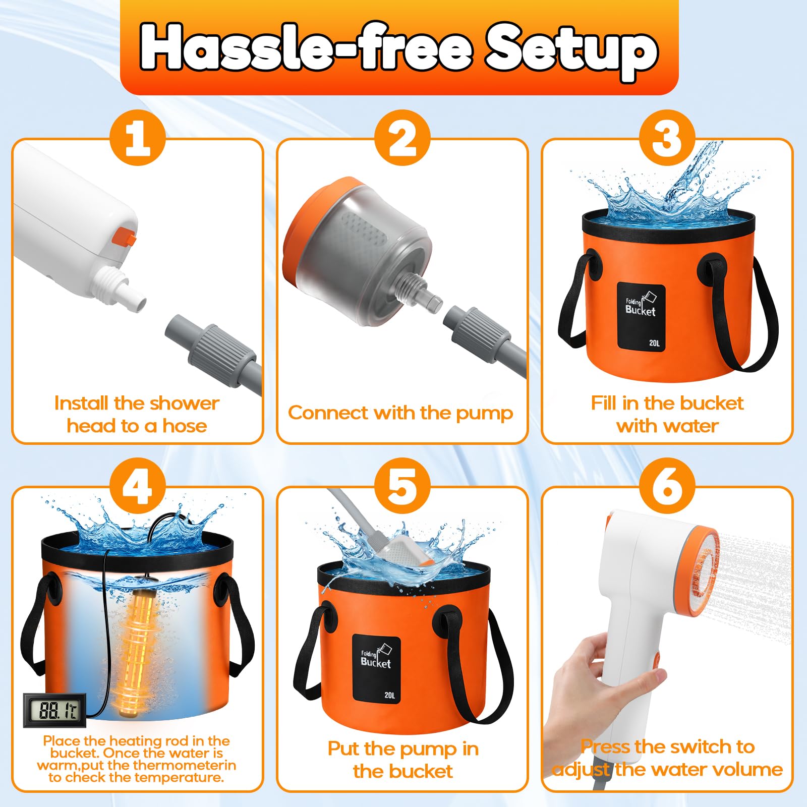 Douche de camping avec chauffage (orange)