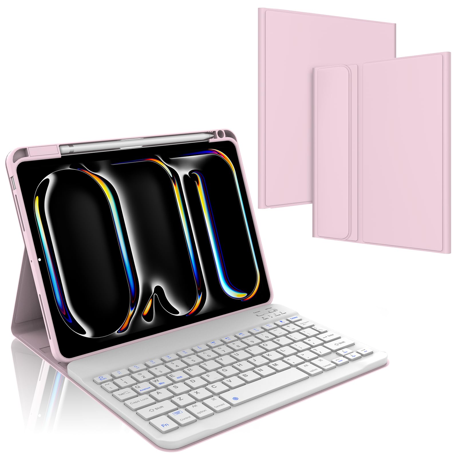 KVAGO Keyboard Case for iPad Pro 11 Inch M4 2024, Magnetic Keyboard Case Detachable Backlit Wireless Keyboard, Stain Resistant Cover with Pencil Holder for iPad 11 Pro M4 2024, Pink