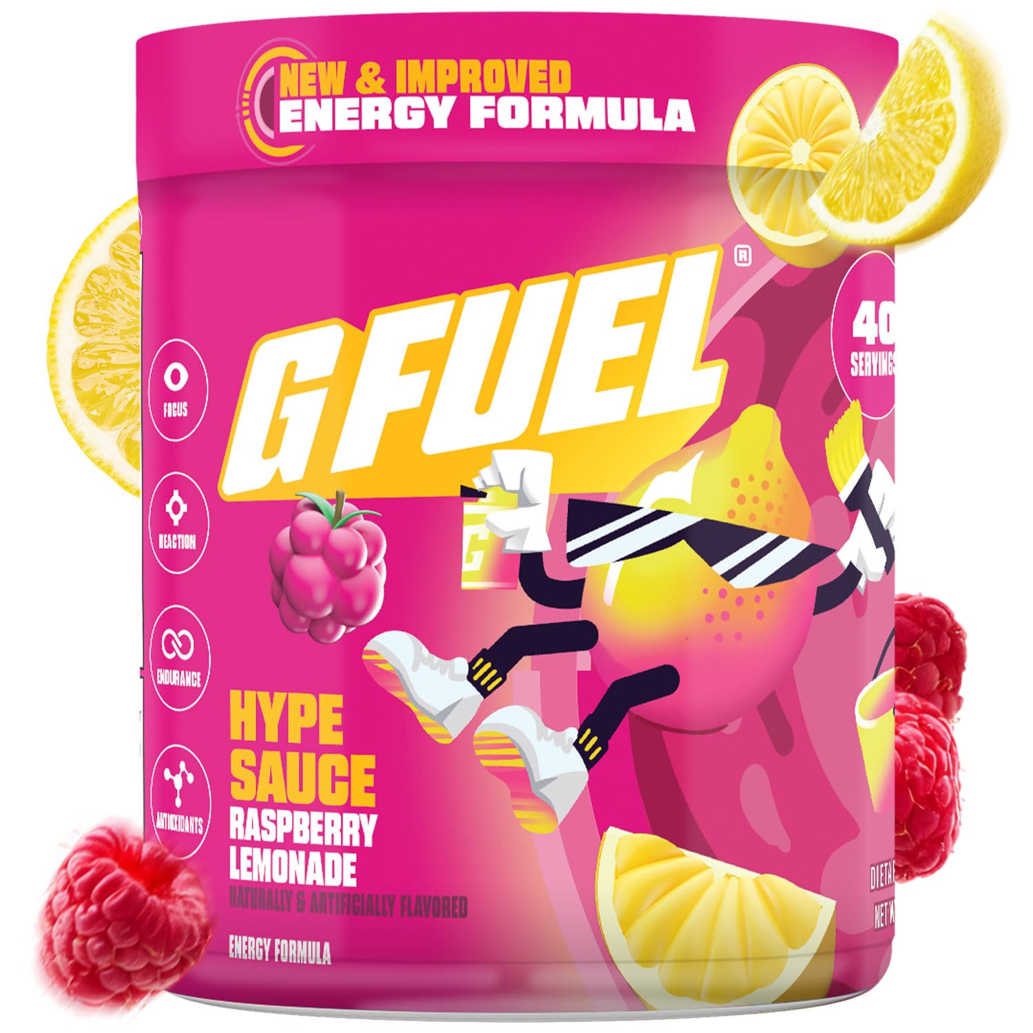 G Fuel Hype Sauce 2.0 Energy Drink Powder, Pre Workout Caffeine Mix for Gaming, Sugar Free Focus Amino, Vitamin + Antioxidants, 8.7oz (Raspberry Lemonade, 40 Servings)