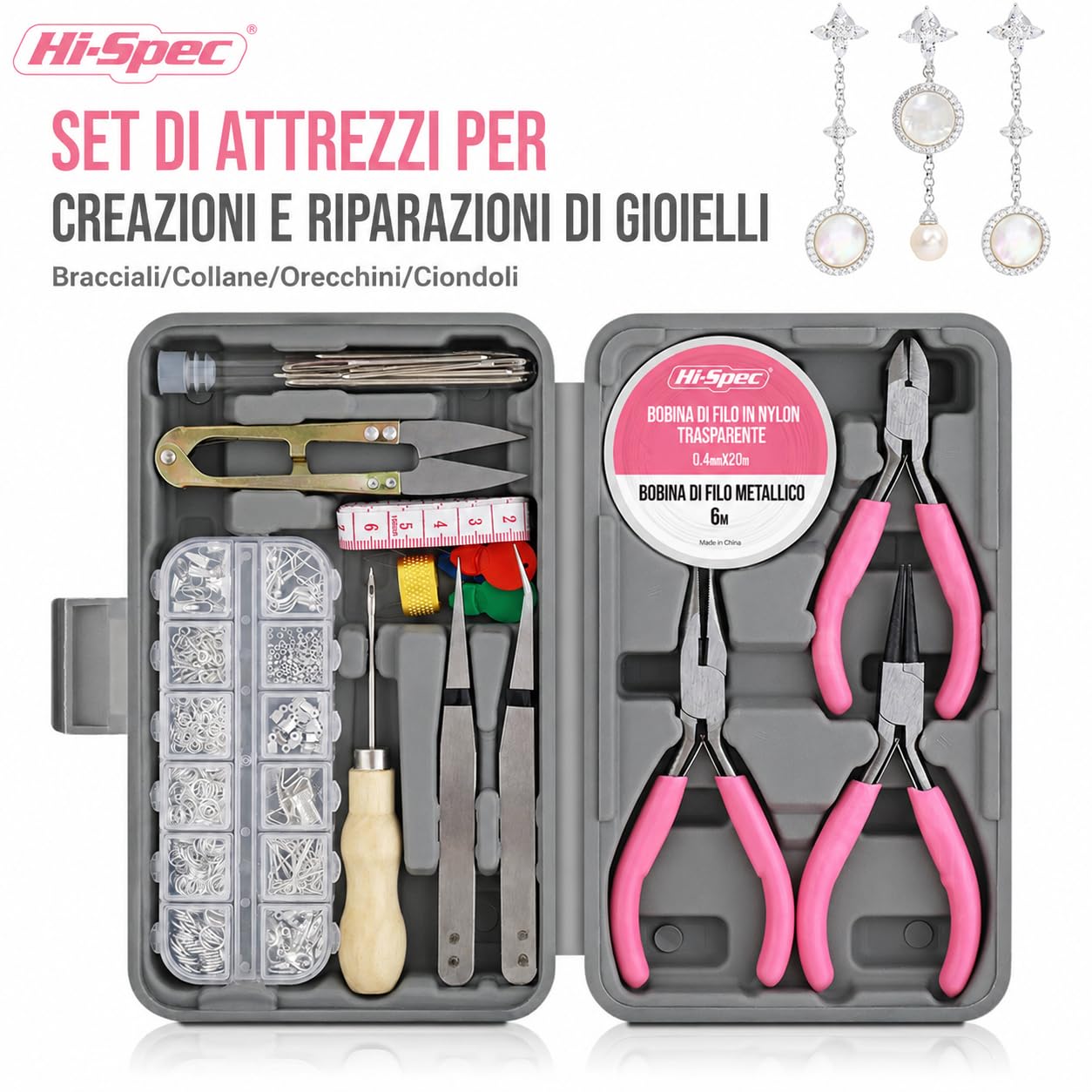Hi-Spec set da 17 pezzi di strumenti per creazione di gioielli e set di accessori da 600 pezzi. Pinze e fili per bracciali, collane, orecchini fatti a mano, arti e mestieri