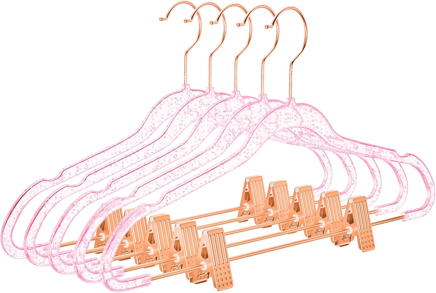 MIZGI Slim Rose Gold Glitter Hangers (20 Pack) – Adjustable Clips