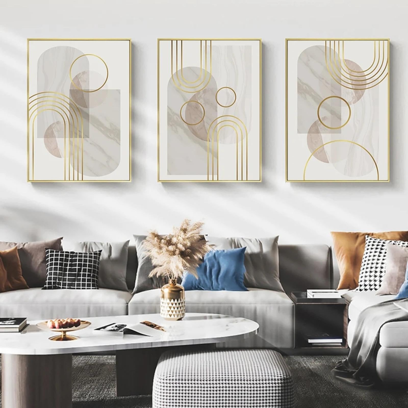 Toile murale abstraite haute définition YAJNILUCK triptyque géométrique de luxe - 8
