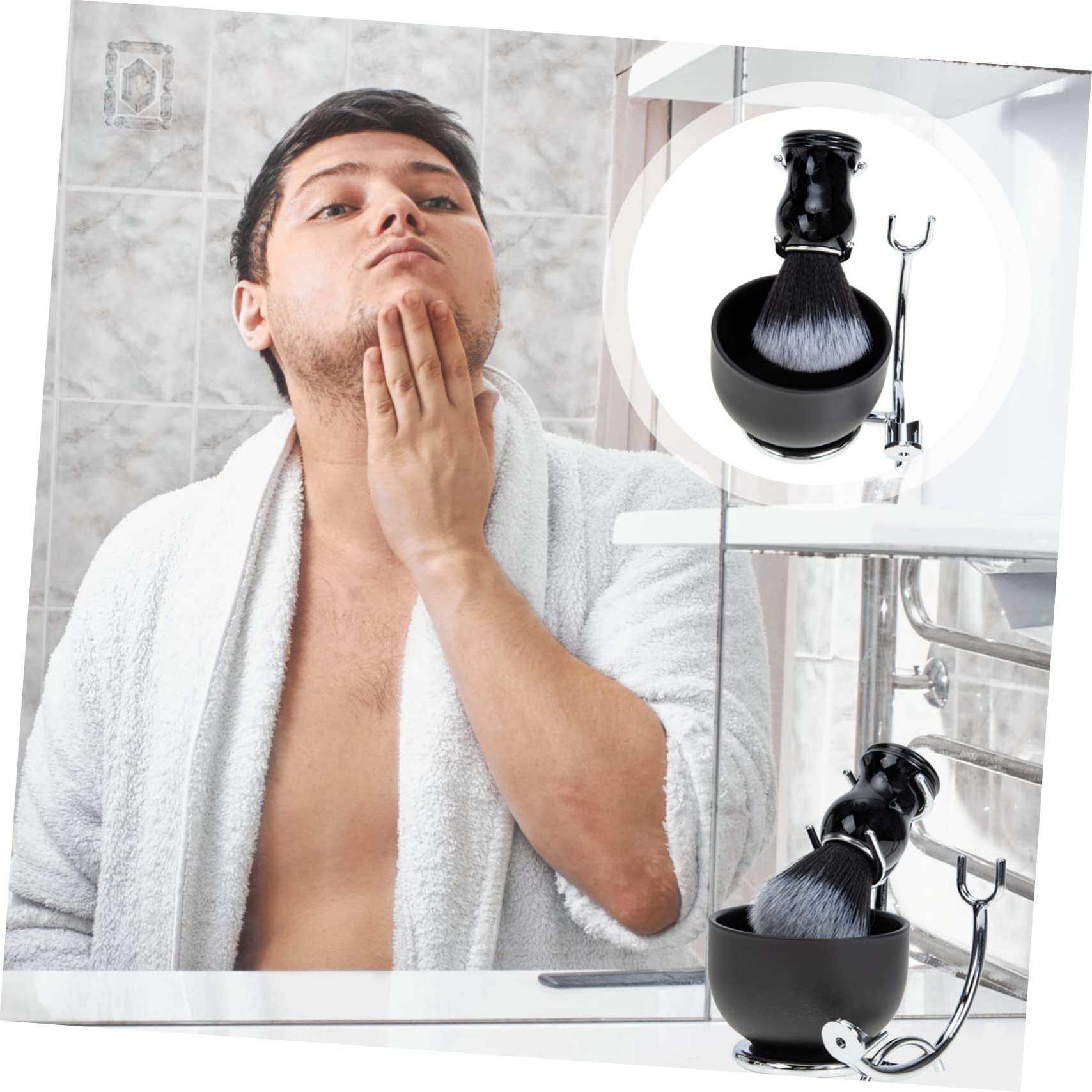 MAGICLULU Pennello e Ciotola da Barba Uomo Pennello da Tazza da Barba Kit per Rimuovere Scaglie e Districare del Viso Supporto Incluso
