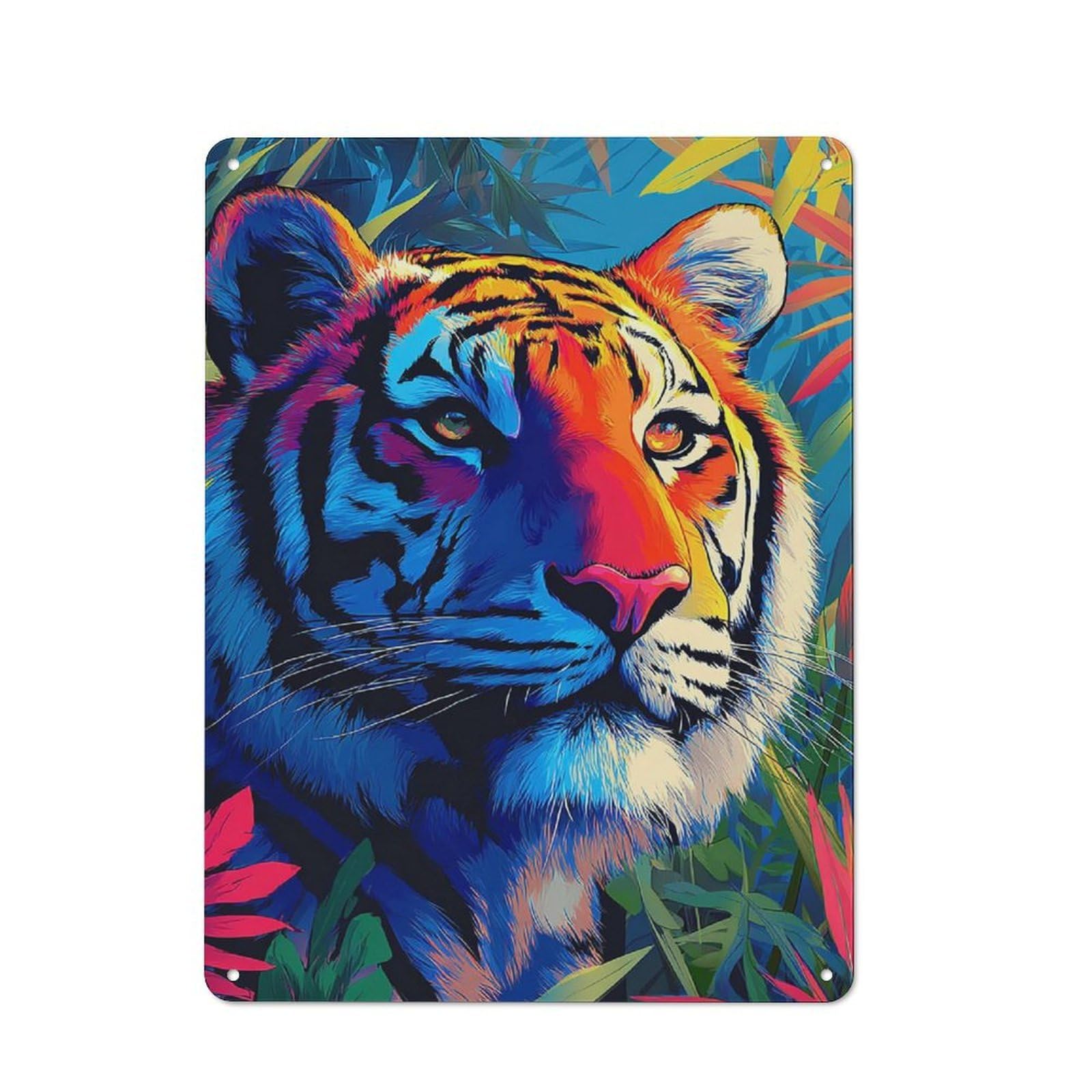 Junmoney Colorful Tiger In Jungle Metal Wall Sign 40X30cm Featuring For Home Bar Wall, New Home Wall Decor For Hosts Who Enjoy Retro Interiors