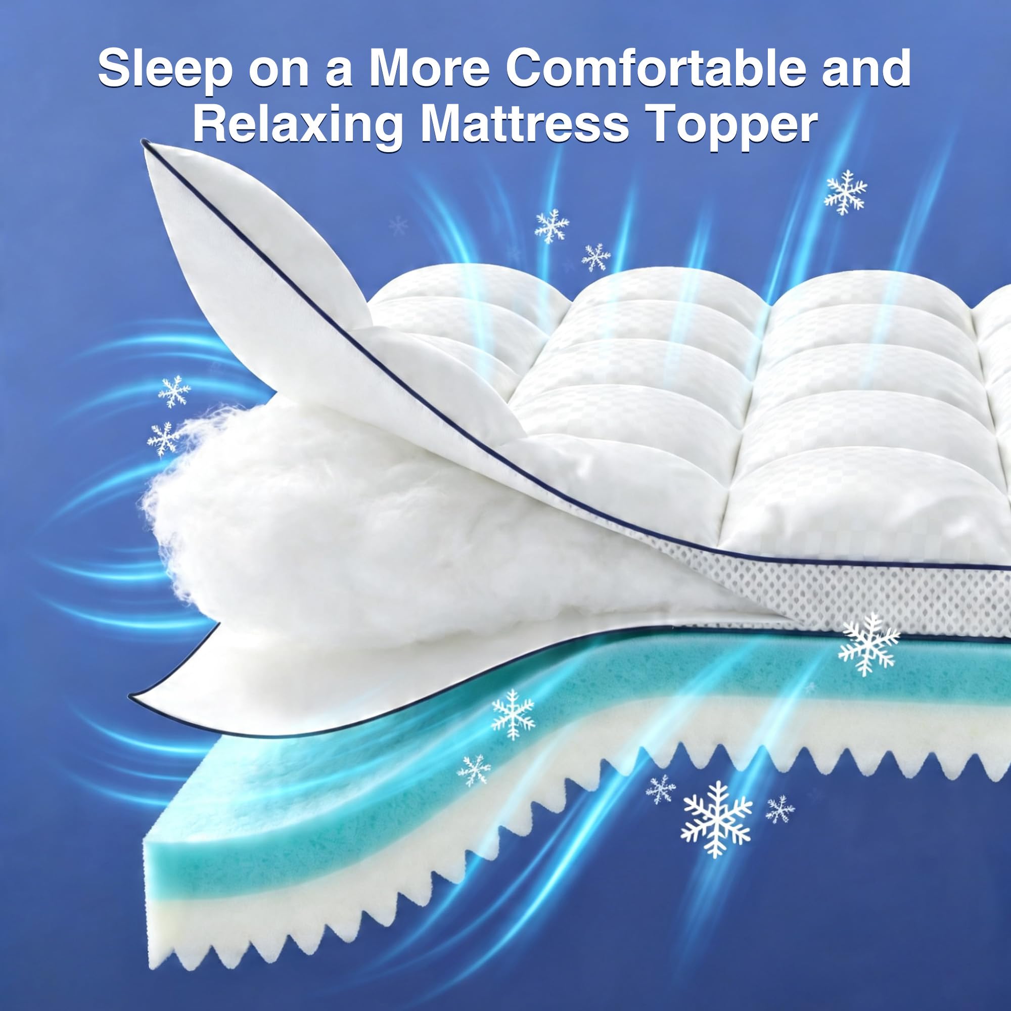 Simpledad Topper per materasso queen size, 3 in 1, in memory foam, per mal di schiena, soffice coprimaterasso da 5,1 cm e memory foam in gel a doppia durezza da 6,3 cm, con tasca profonda da 20,3