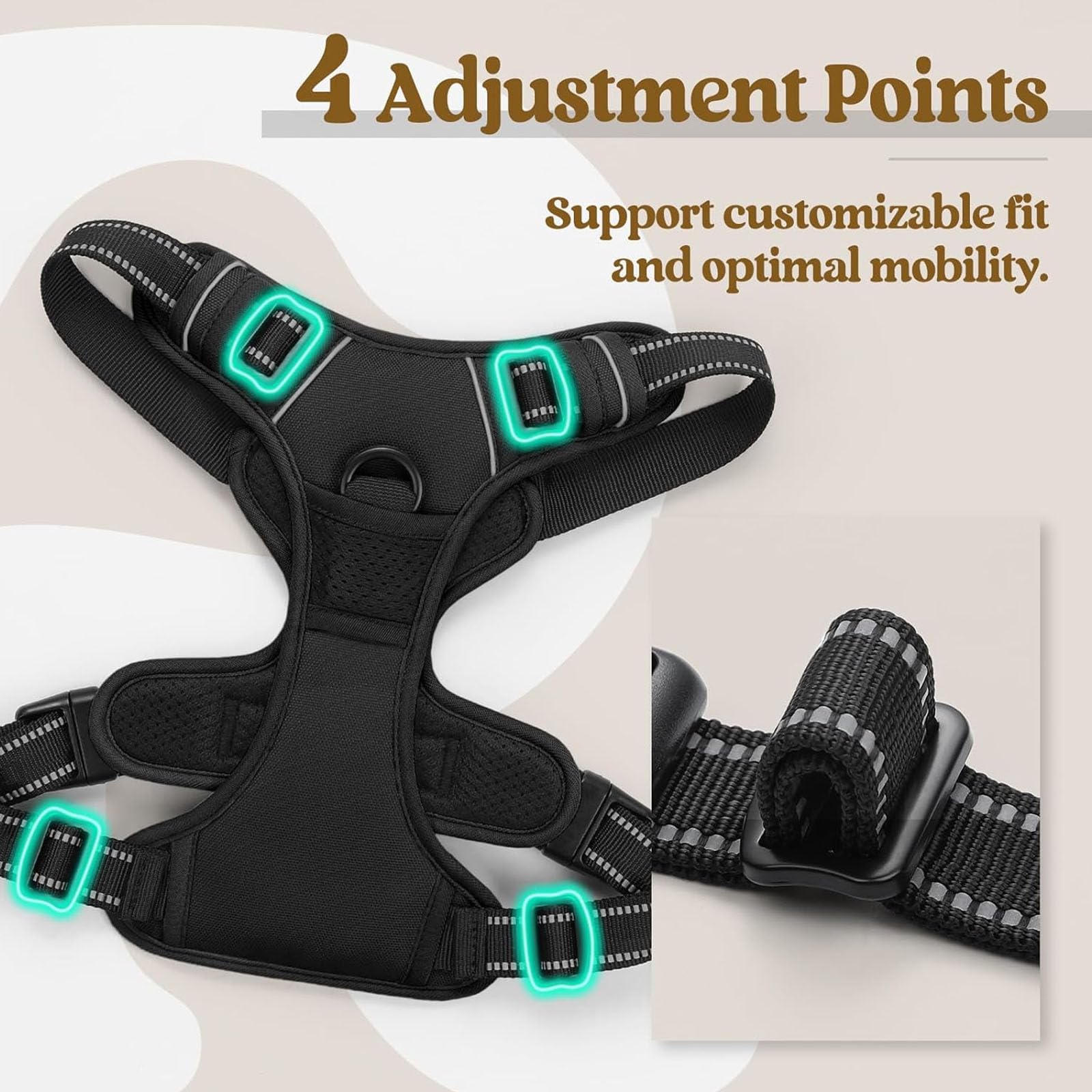 Pettorina Per Cani Anti-Strappo Con 2 Clip Per Guinzaglio, Regolabile, Morbida E Imbottita, Gilet Riflettente Oxford Anti-Strangolamento Per Animali Domestici Con Maniglia Di Facile Controllo,H,L