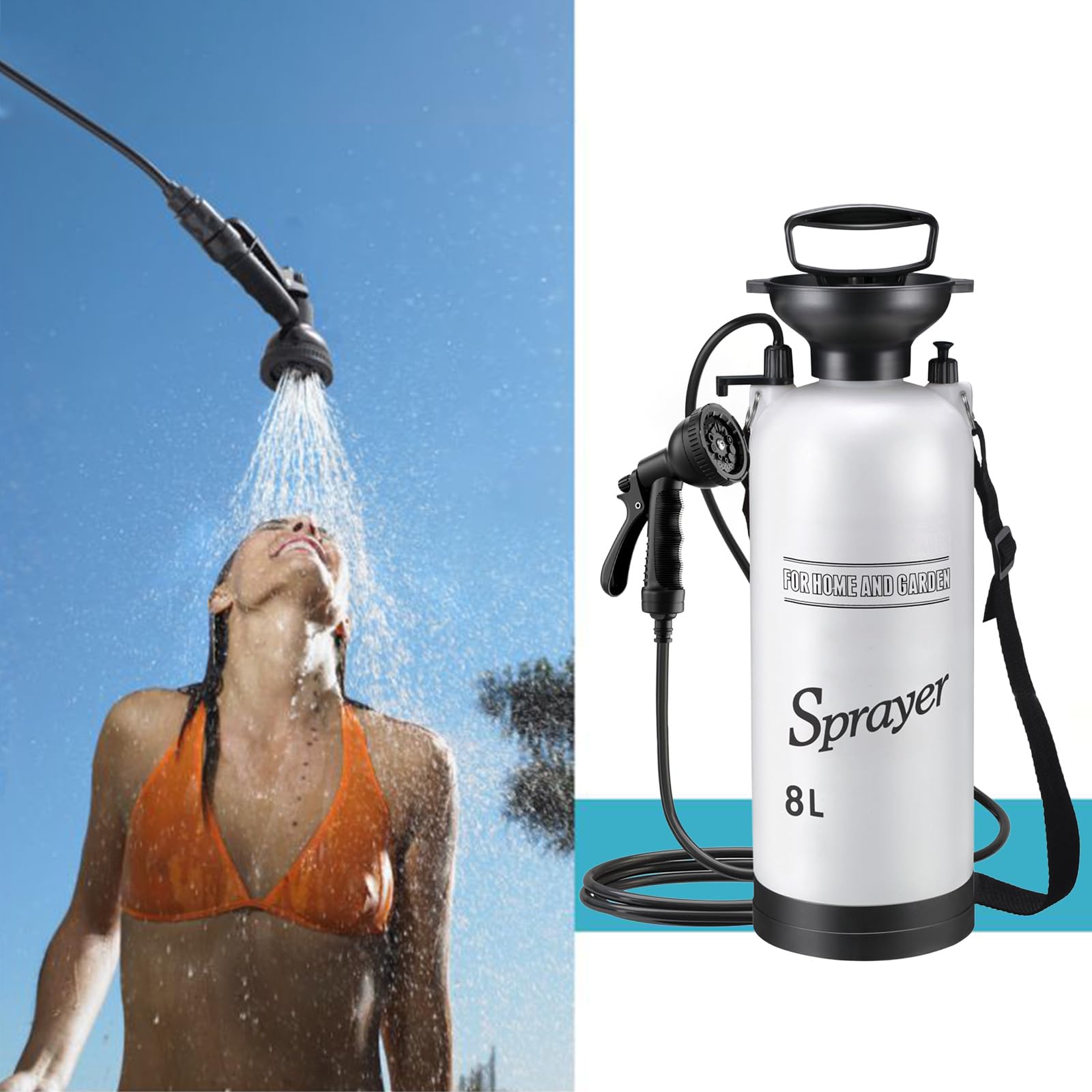 Ducha portátil para Acampar, rociador a presión, sin Electricidad, Bomba Manual, para Playa, Mascotas y Limpieza de vehículos