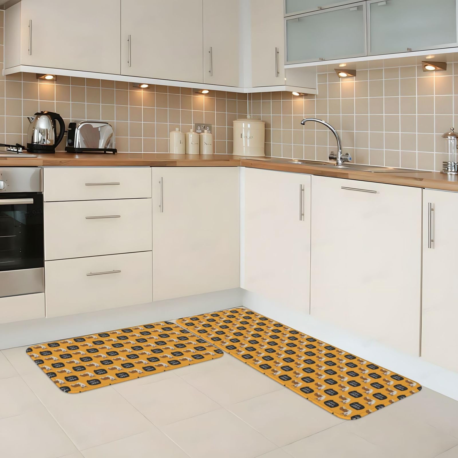 Corgi Küchenmatte für Boden, Bauernhaus, Küchenteppich, rutschfest, für Waschbecken, Wäsche, Büro, Zuhause, Schreibtisch, 43,2 x 129,2 cm + 43,2 x 73,2 cm, 2 Stück