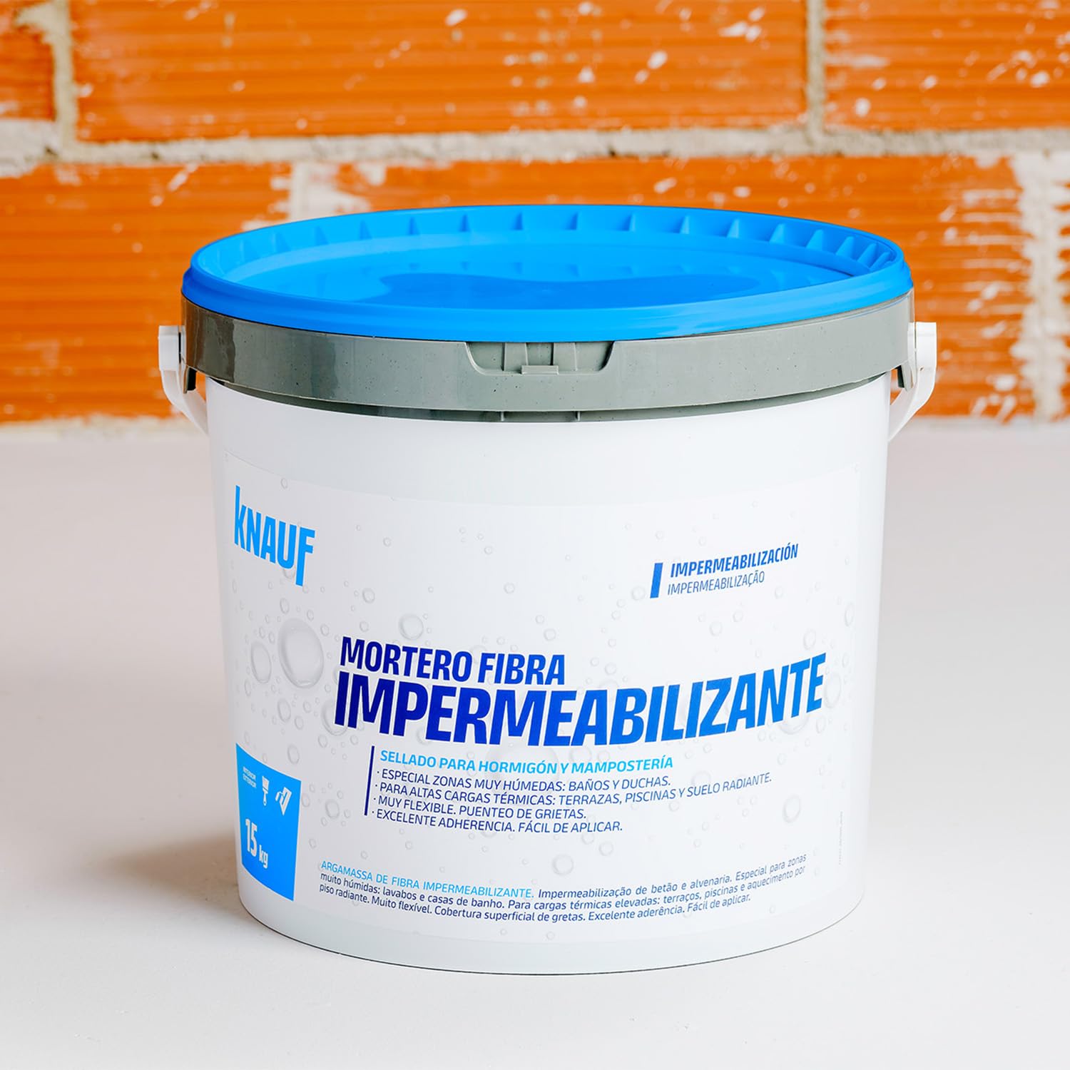 KNAUF - Impermeabilizante Mortero Fibra 15 kg en Polvo - Cemento Especial con Fibras y Aditivos Plásticos - Para Zonas Muy Húmedas y de Alta Carga Térmica - Excelente Adherencia sin Imprimación