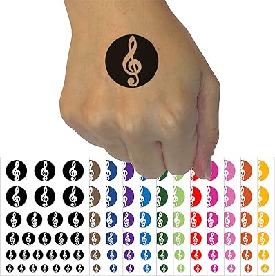 Treble Clef Music in Circle Temporary Tattoo Water Resistant Fake Body Art Set Collection - Light Pink (One Sheet)