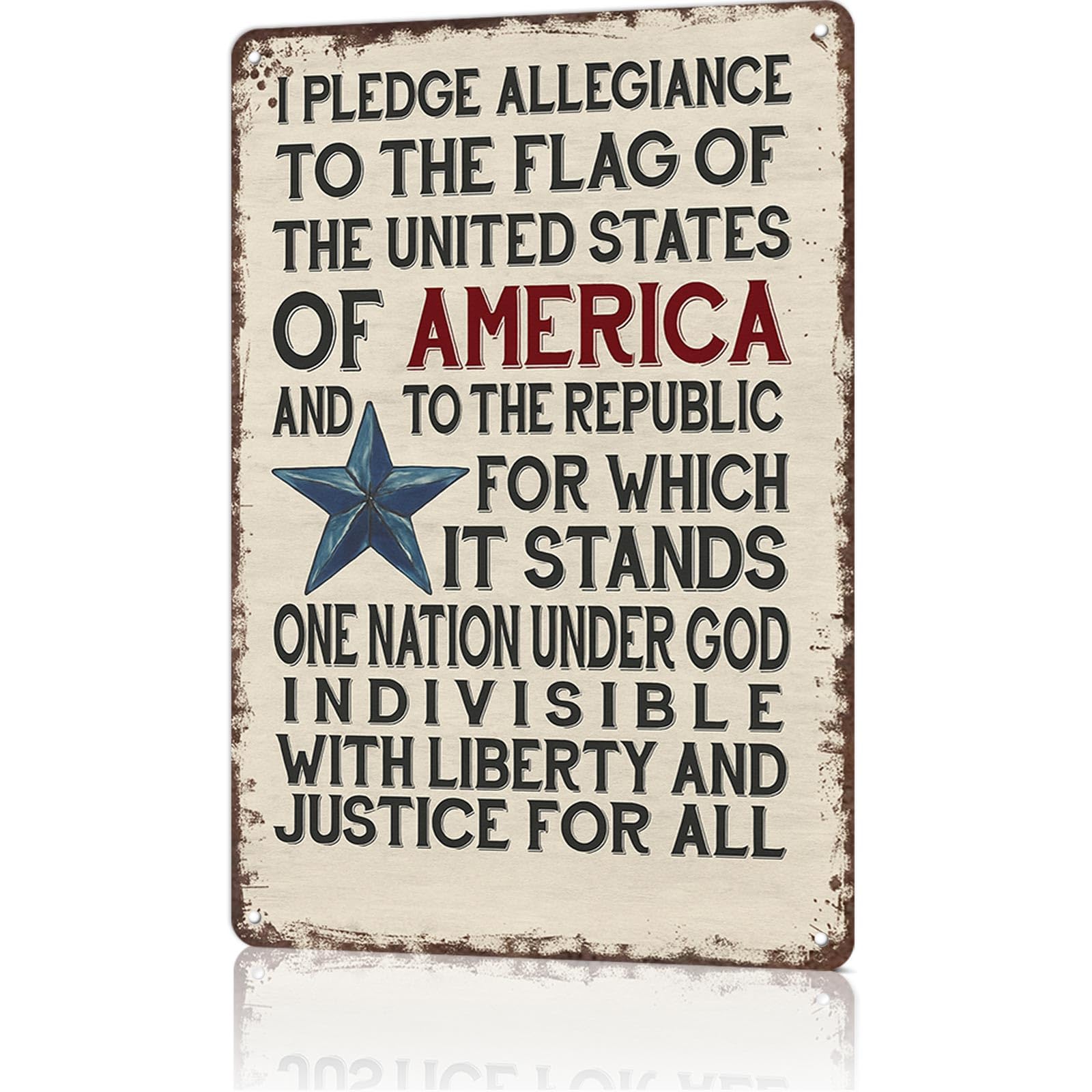 KWQDOZF Vintage Metal Tin Sign Patriotic American Flag & Pledge Of Allegiance Posters Wall Art for Dorm Home Office Room Decor 8X12inch