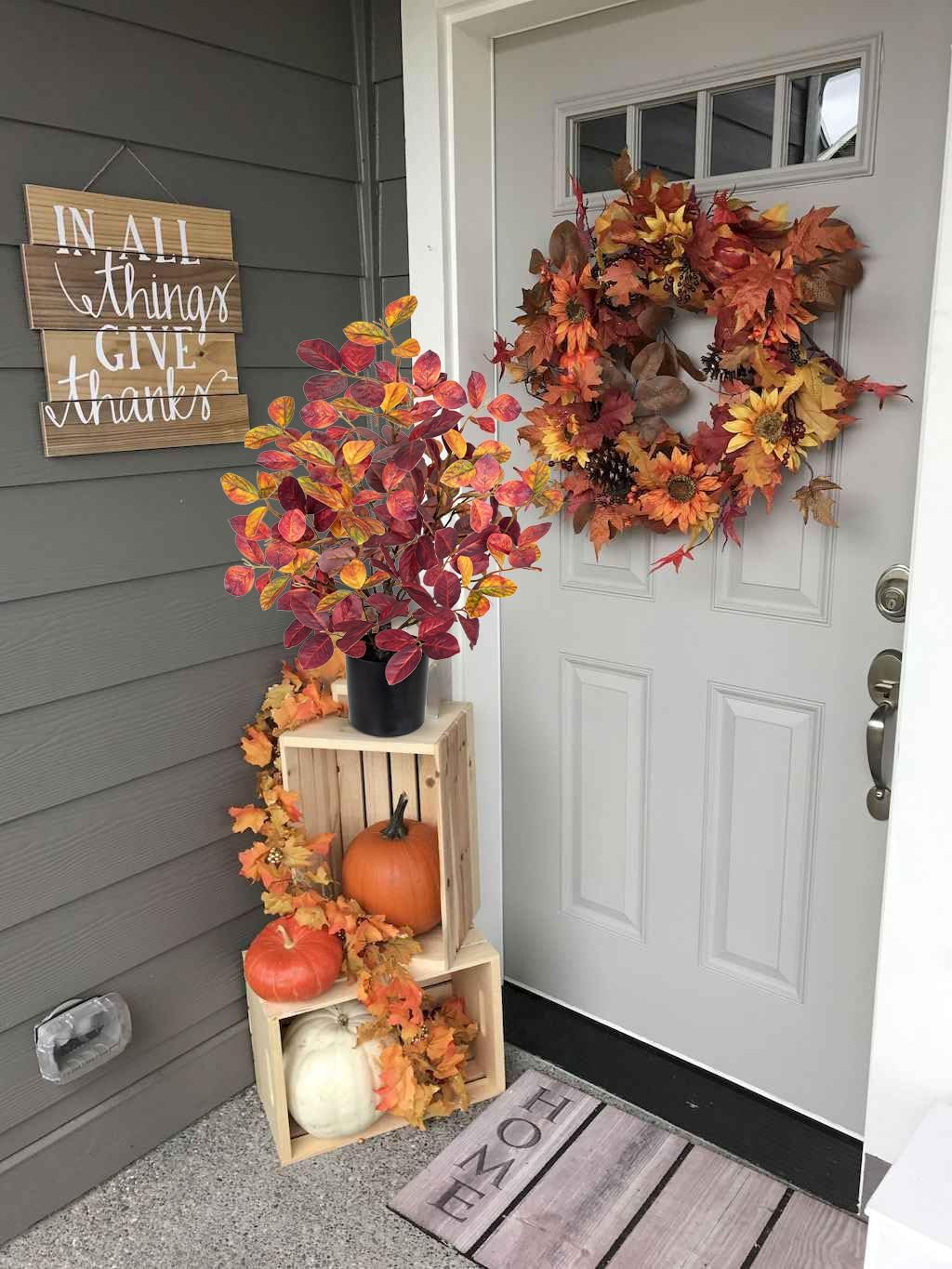 Briful 18.5" Fake Fall Eucalyptus Tree in Black Pot, Autumn Small Artificial Tree with Realistic Red Orange Leaves Faux Plants Indoor for Home Office Room Tabletop Mantel Thanksgiving Decor - Image 7