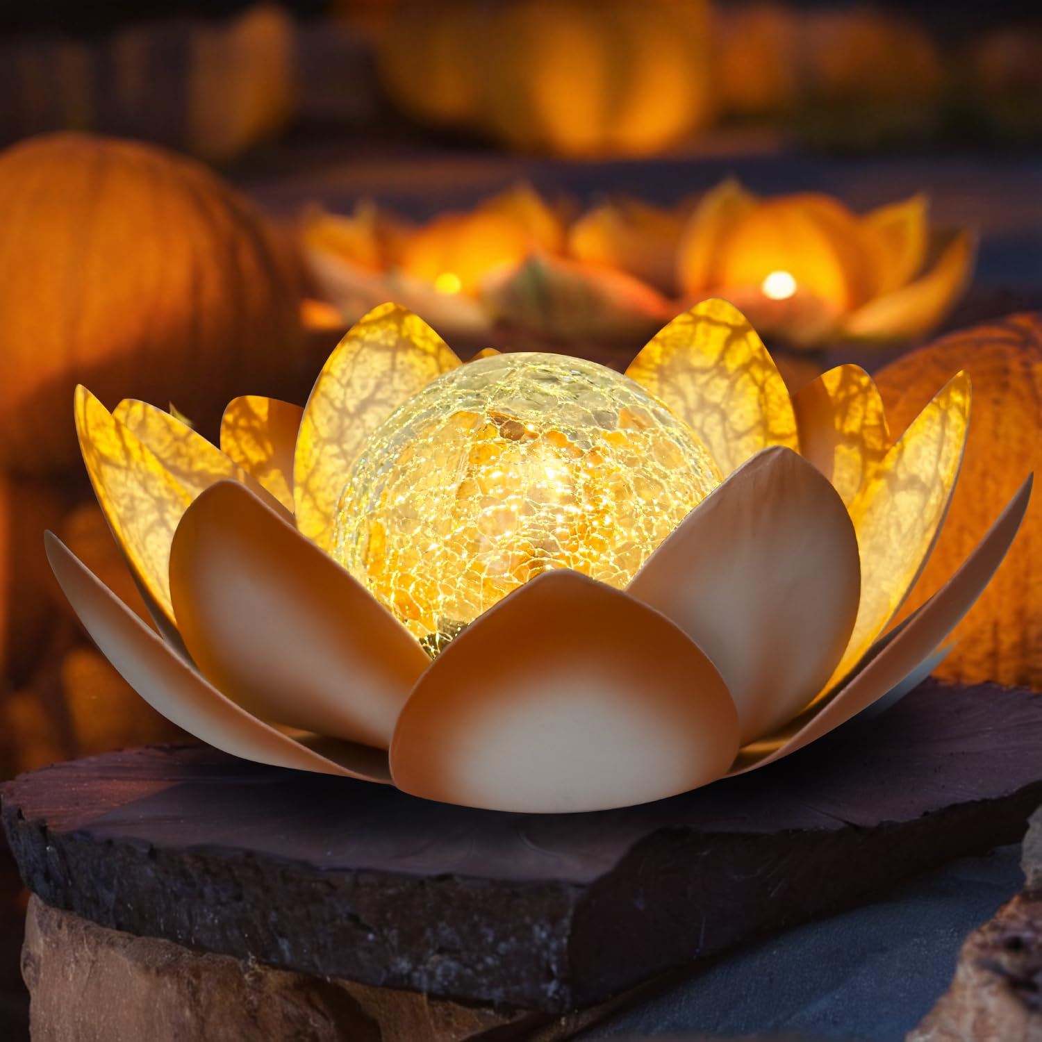 Kyduu Decoración solar del jardín de loto, Luz Solar Exterior Jardin,Luz de Loto Solar,Decoración de jardín para exteriores,Decoración de Jardín de Loto Lámpara Solar de Suelo,para Césped,Patio,Camino