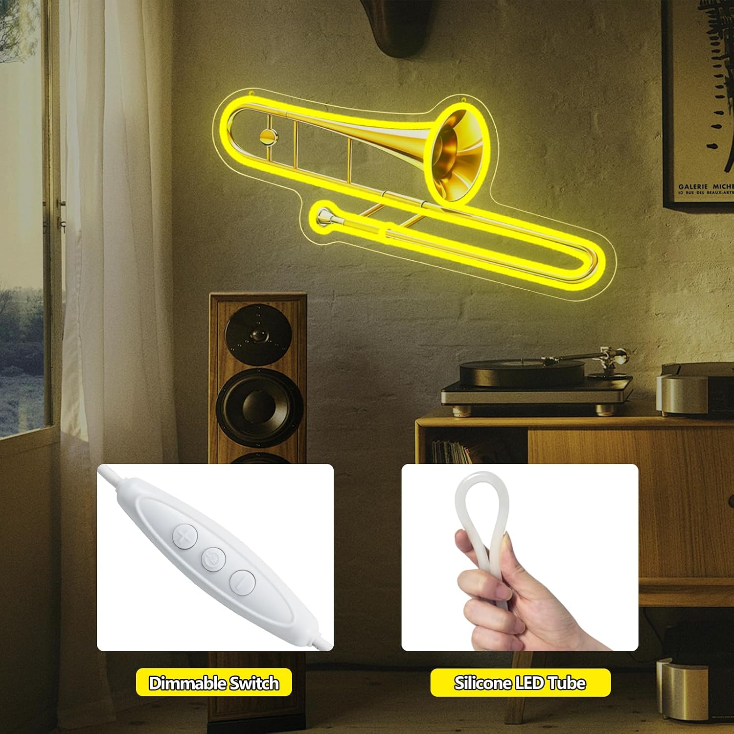 Trombone Neon Sign Dimmable UV Printed Trombone Neon Lights for Wall Decor image 5