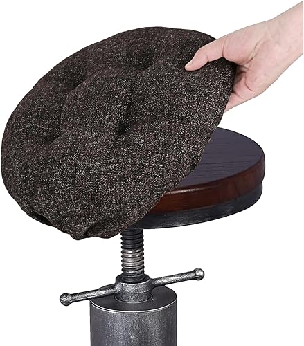 SINOSSO Cojín moderno de lino para taburete de bar de diámetro 12, diseño moderno entrelazado de silicona, funda de cojín redonda acolchada (marrón