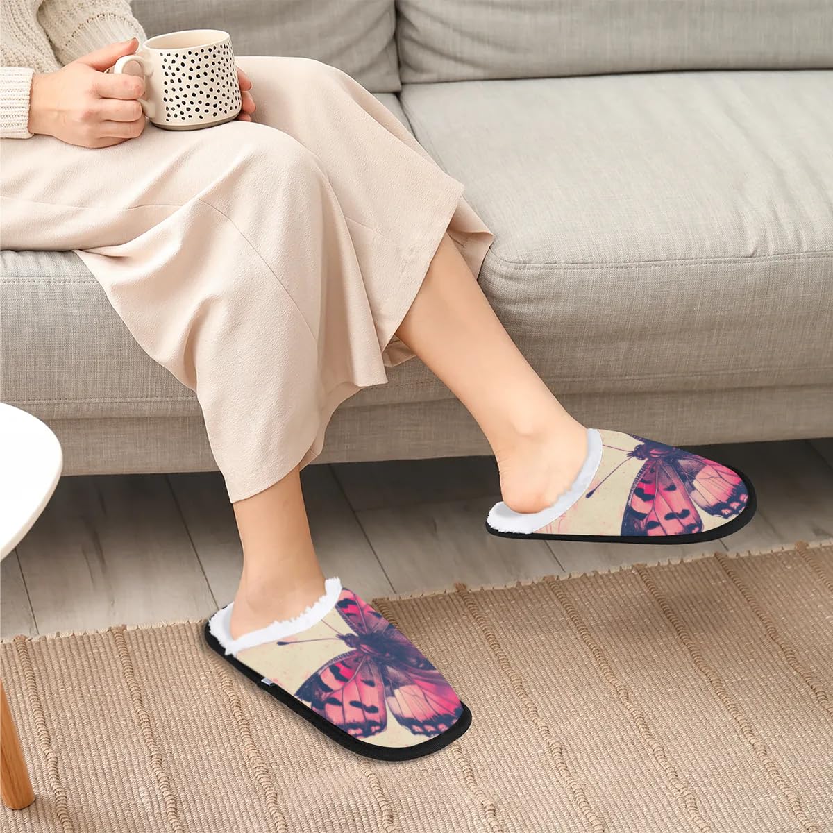 Hsnar Butterfly Watercolor Non Slip House Slippers for Women Indoor Slippers for Men Soft House Shoes Spa Slippers, M
