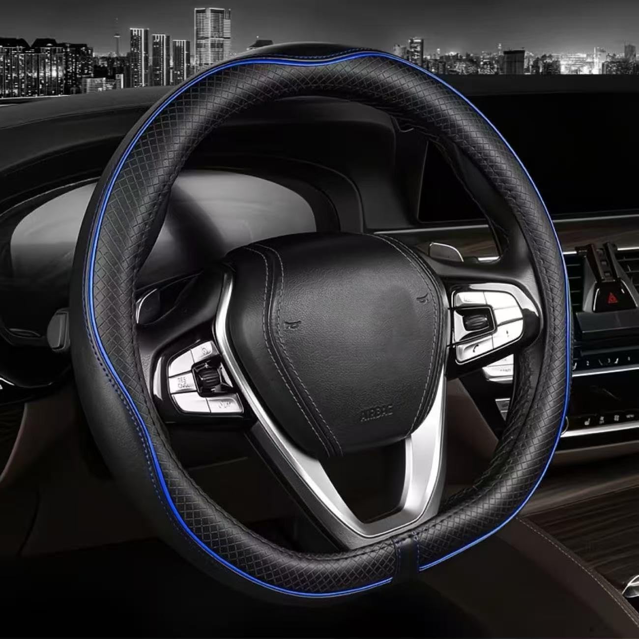 LVJINXIFAFA Steering Wheel Cover for Citroen Jumper 2006-2024, Microfiber Leather Steering Protector Non-Slip Breathable Sports Car Interior Accessories,Blue-D