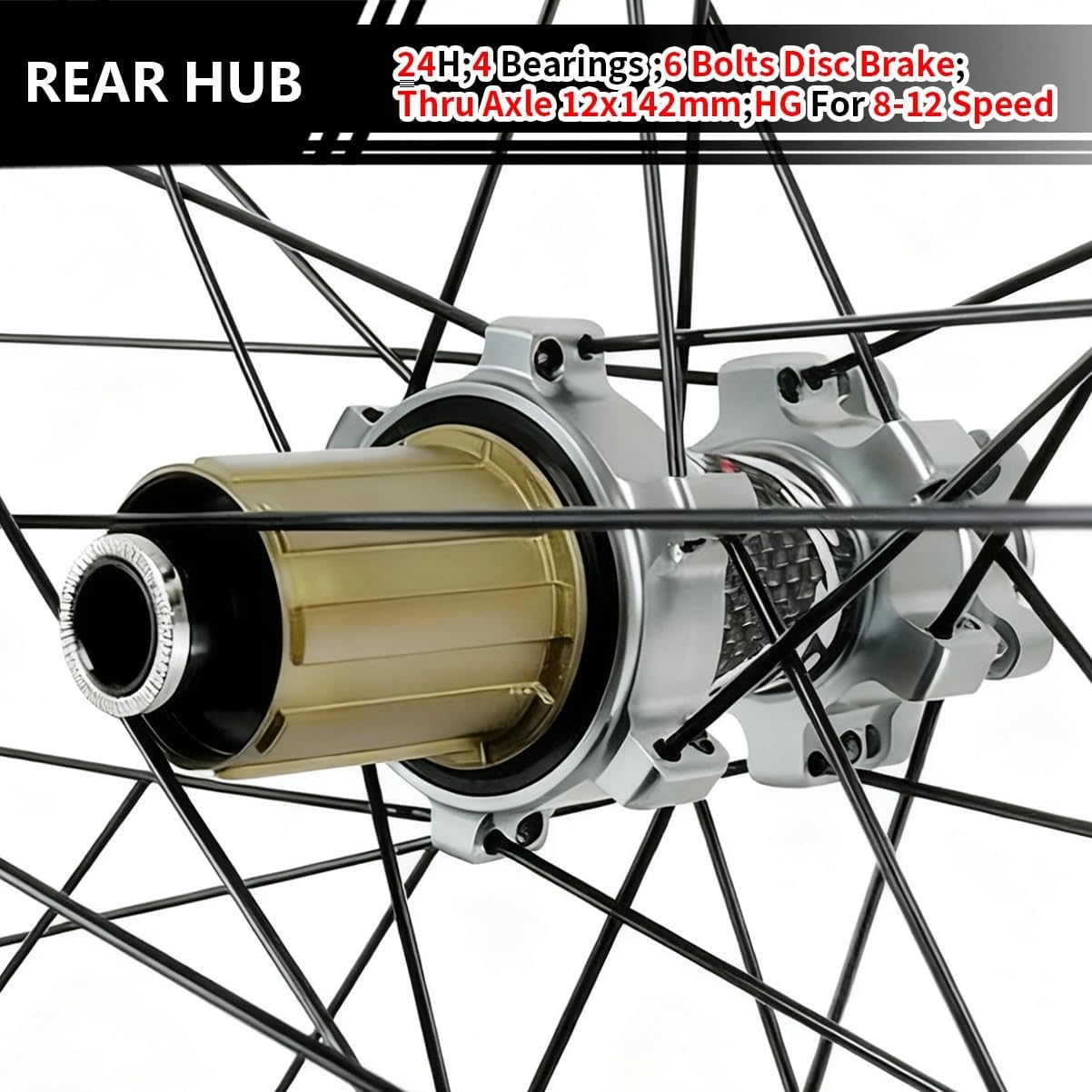 700C Road Bikes Front Wheel Disc Brake Rear Wheel Thru Axle 15x100mm/12x142m 24H Hubs for 8/9/10/11/12 Speed Cassette