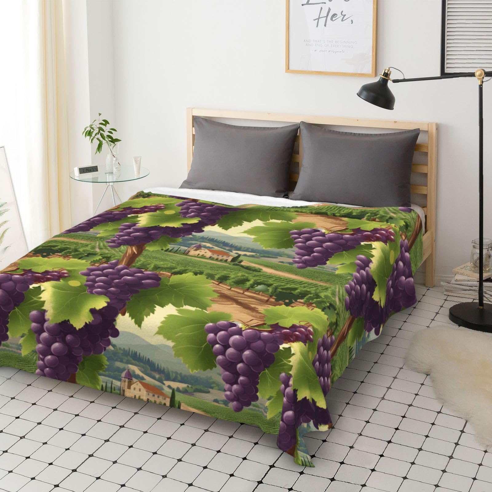 Couverture d'hiver douillette en flanelle 177,8 x 203,2 cm – Couverture à imprimé champs de raisins pour canapé, lit et camping, douce, parfaite pour décoration d'intérieur et une utilisation en