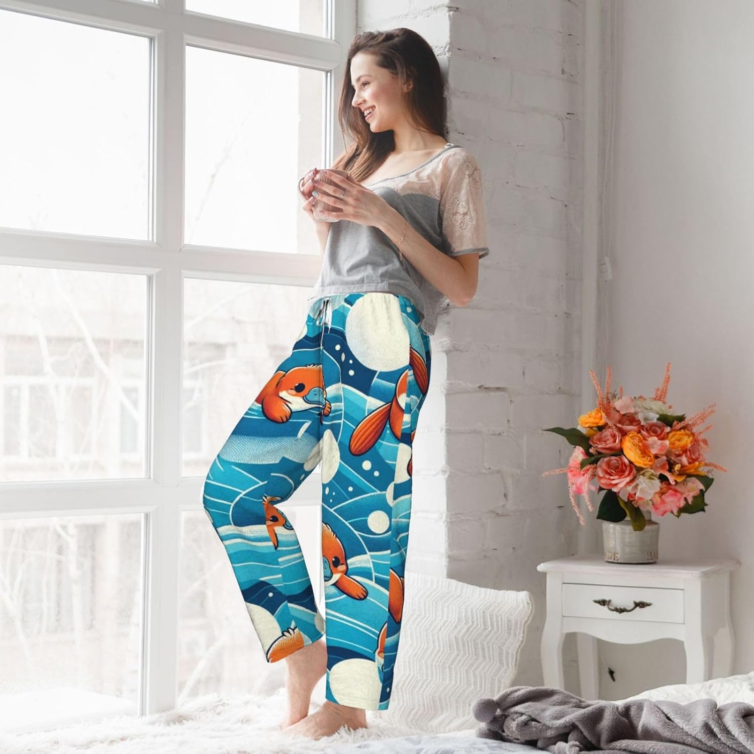 Women'S Cute-Platypuses Fleece Pajama Pants, Cozy Flannel Lounge Bottoms For Women