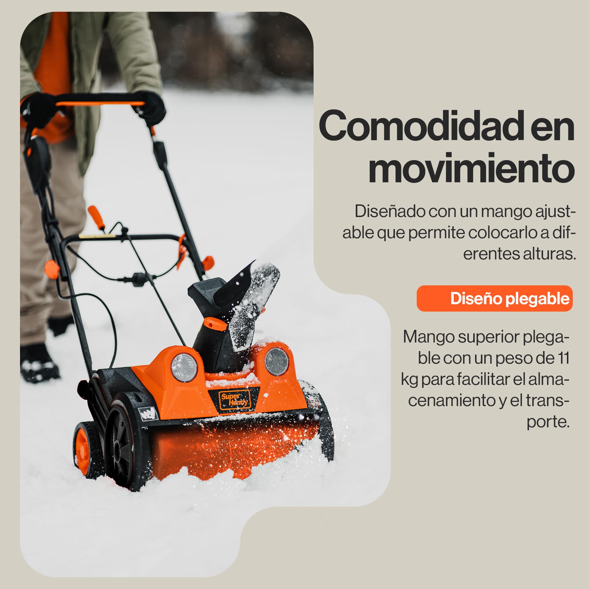 SuperHandy Quitanieves eléctrico con Cable, 46×25 cm, Alcance 7 m, Capacidad 320 kg/min, Faros LED, Ideal para entradas, aceras y Jardines
