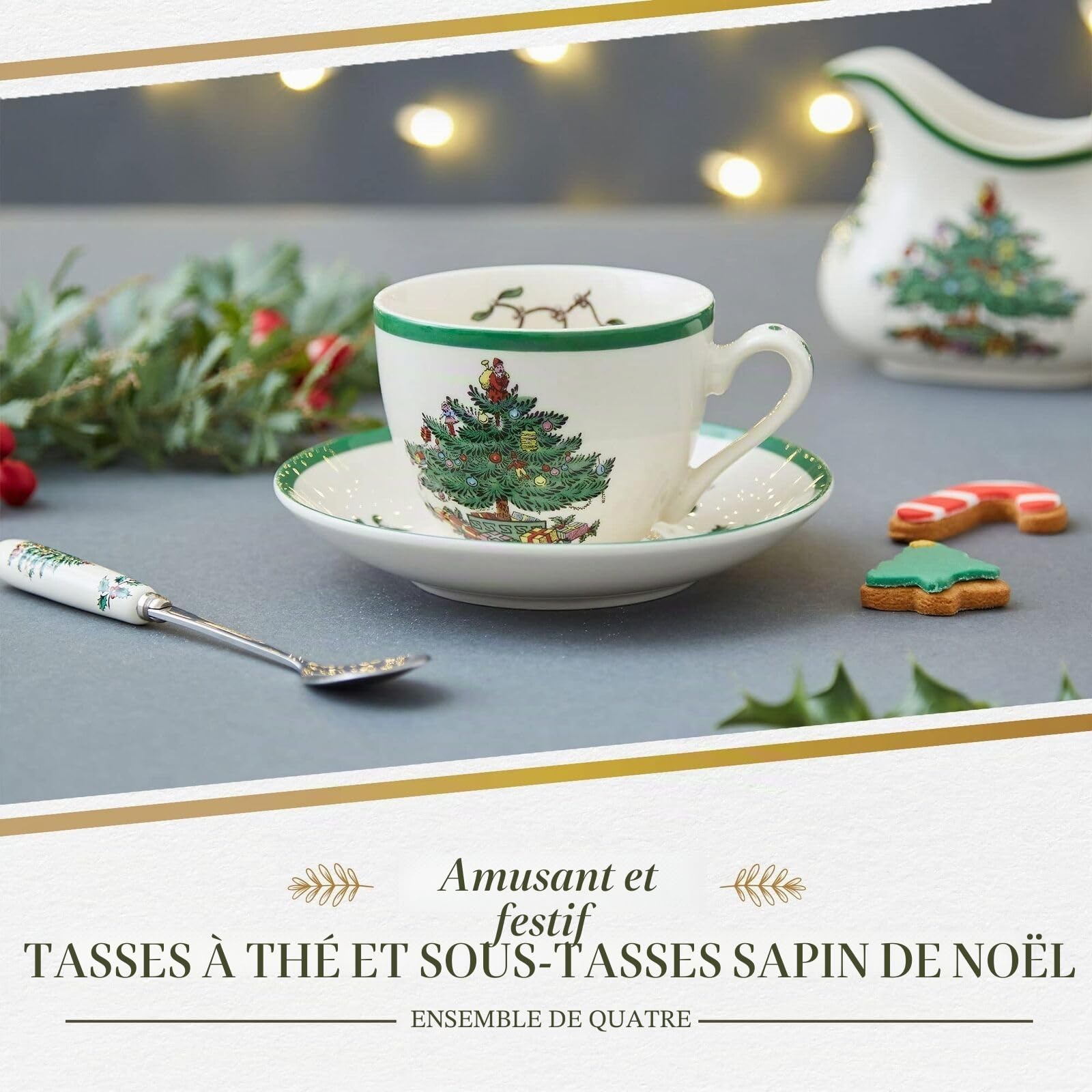 Spode Tasse à thé et soucoupe sapin de Noël, lot de 4 (multicolore)