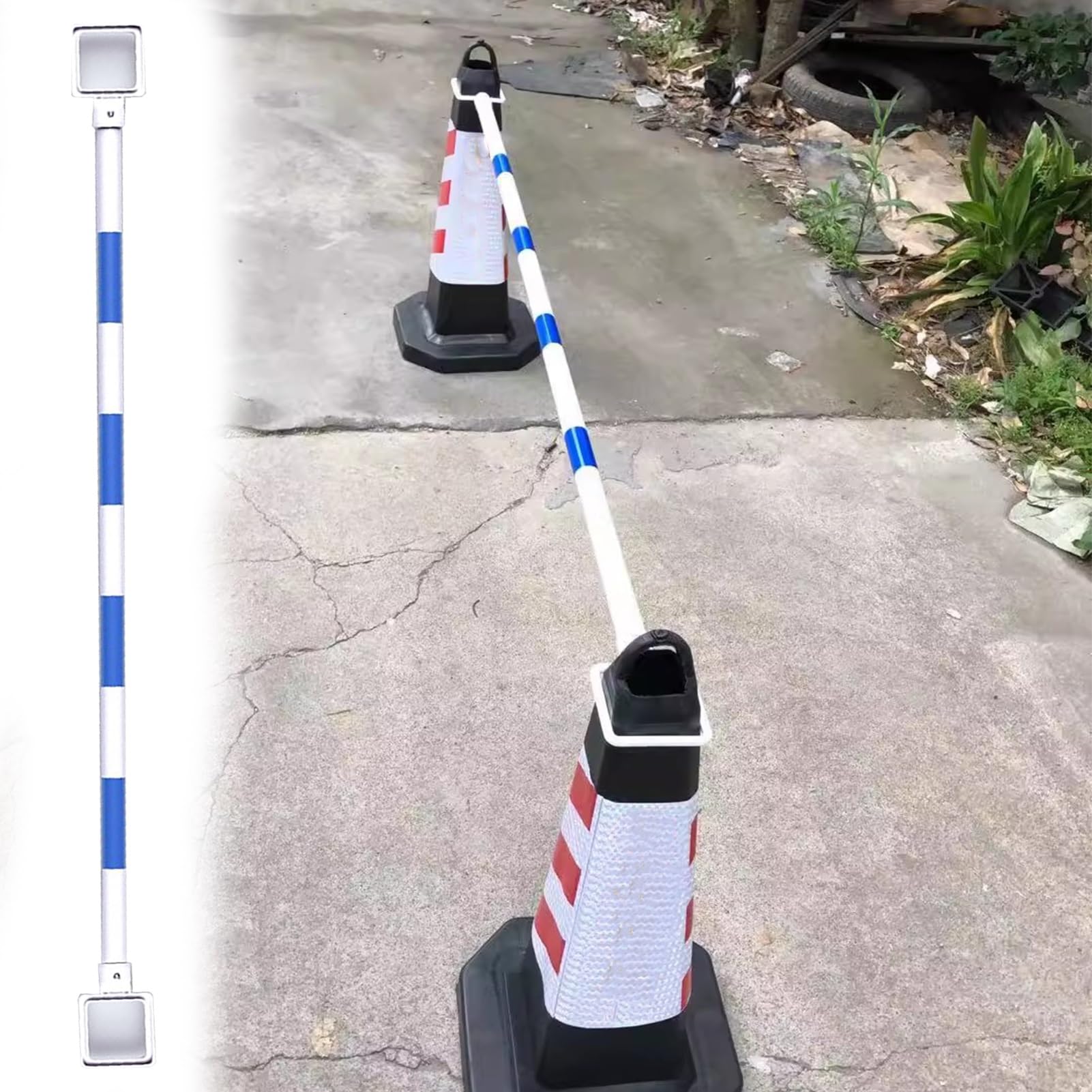 SGKOMN Expandable Traffic Cone Connecting Bar Road Construction Barrier, Durable Plastic Driveway Safety Fence, Outdoor Traffic Control Device, Blue-5pack