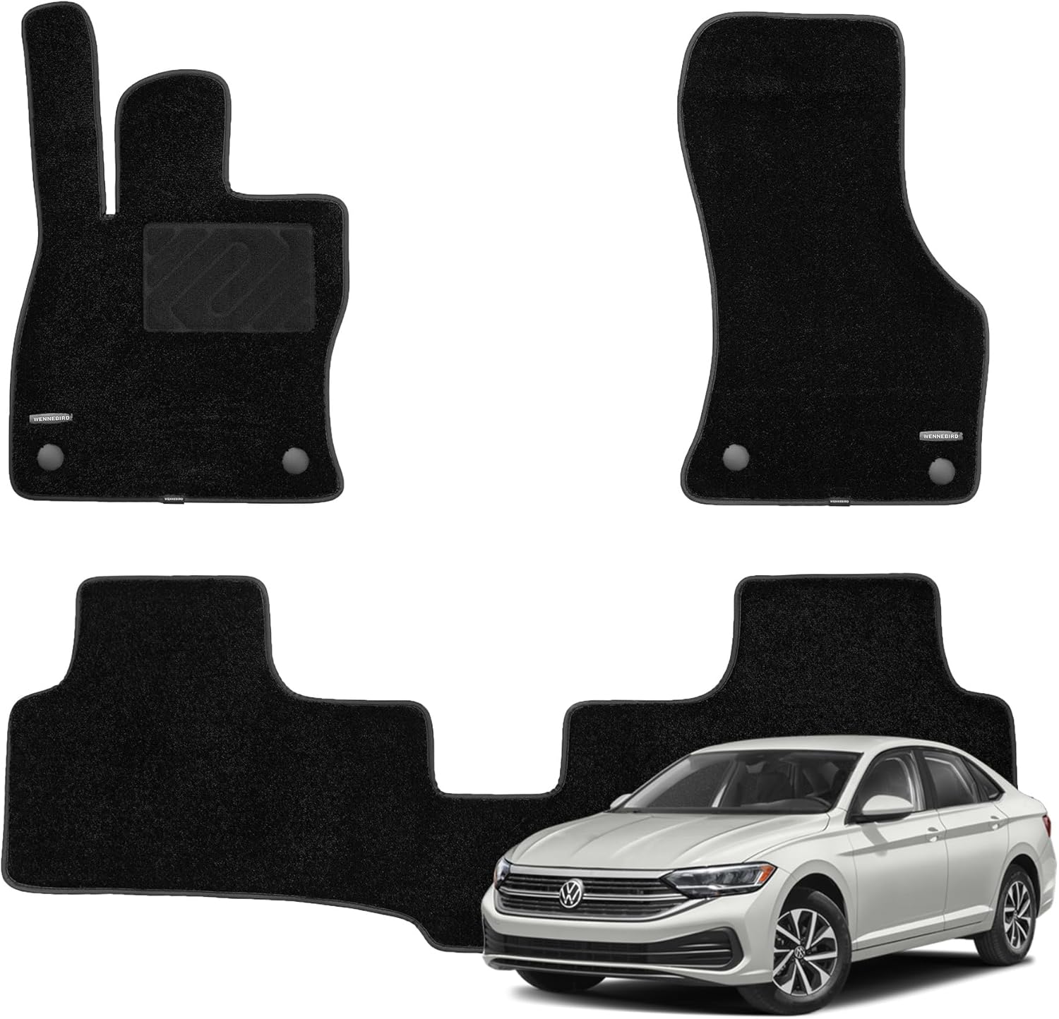 WENNEBIRD Superior Carpet Floor Mats for 2019-2026 Volkswagen Jetta, 0.6-Inch Ultra-Thick, Noise-Reducing, All-Weather Waterproof Anti-Slip – 3-Pc Set