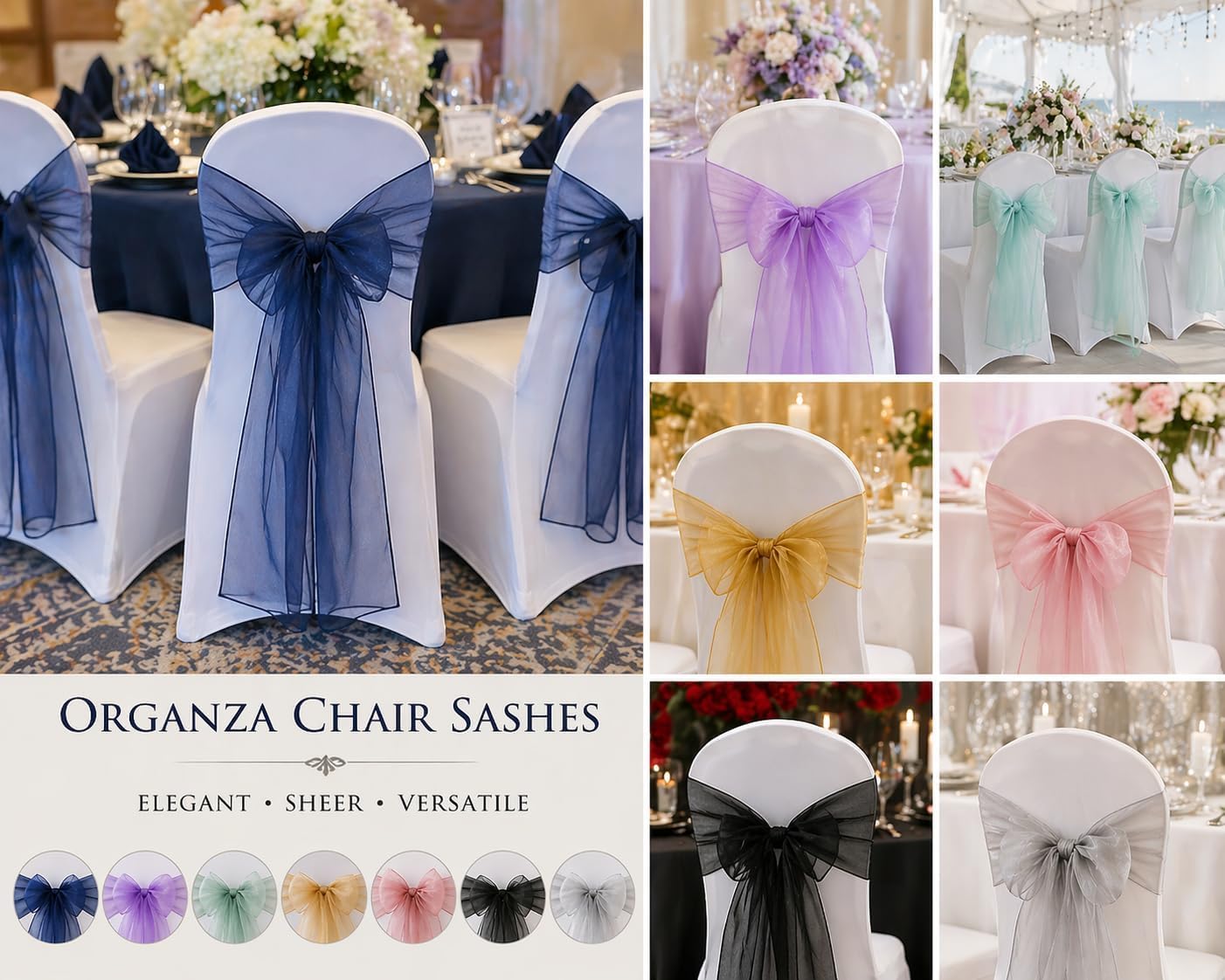 Organza kokardy na krzesła, kokardy na krzesła, na wesele, bankiet, ceremonie, urodziny, imprezy, dekoracja, oliwkowa zieleń, 50 sztuk