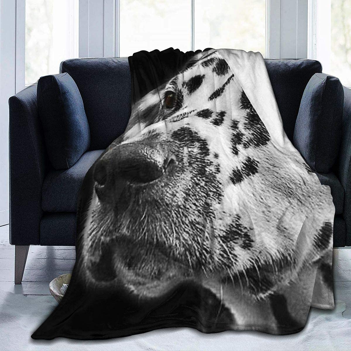 Dalmatians - Mantello in pile con testa di animale e testa di cane, in flanella, soffice piumone per la cameretta dei bambini, decorazione per la cameretta dei bambini, in peluche, 150 x 150 cm