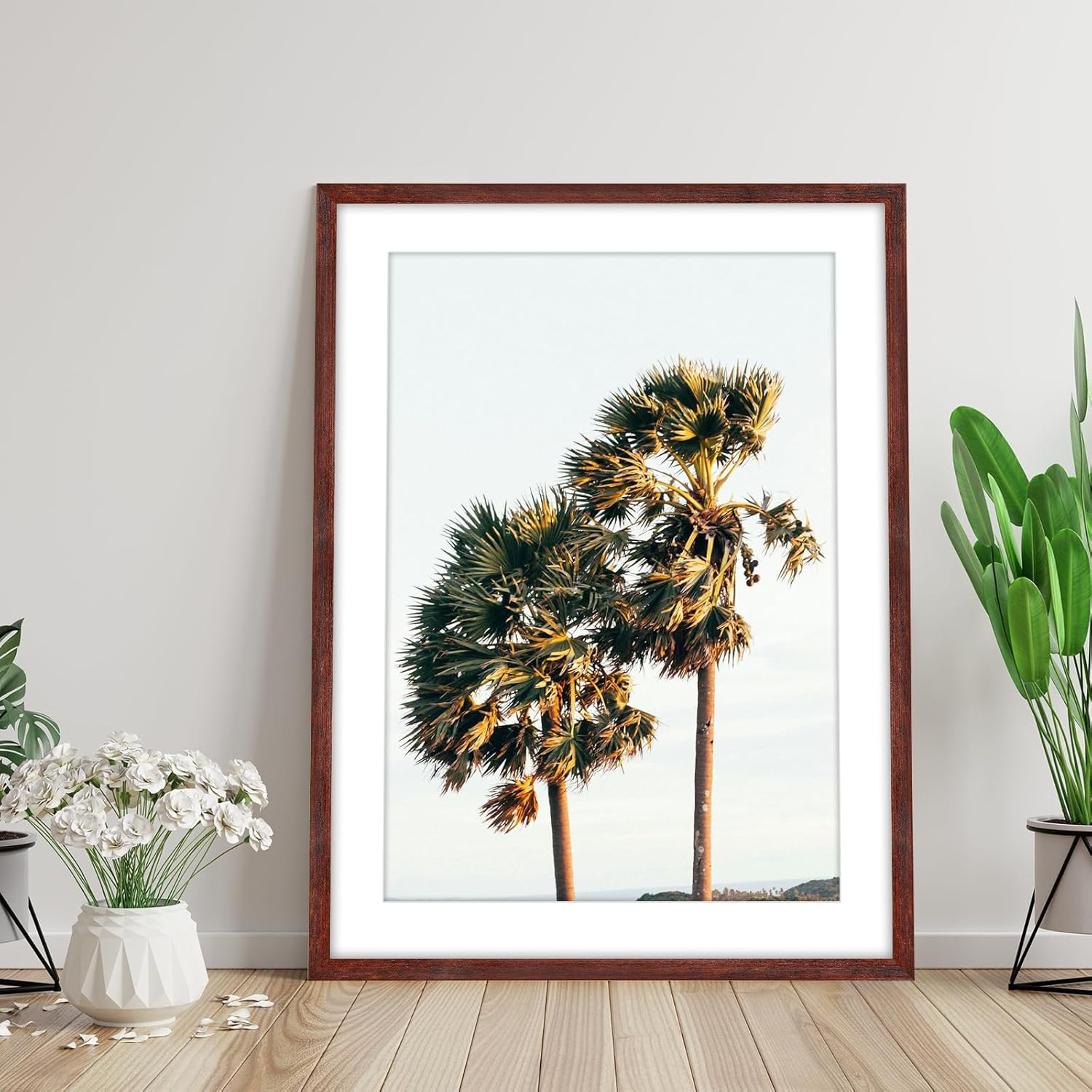 HLiWEGNS Dark Walnut 24x32 Frame - Single Frame - Rustic Woodgrain 24 x 32 Poster Frame for Pictures 20x28 with Mat or 24x32 Picture Frame Without Mat for Wall Gallery Display - Ideal Christmas Day