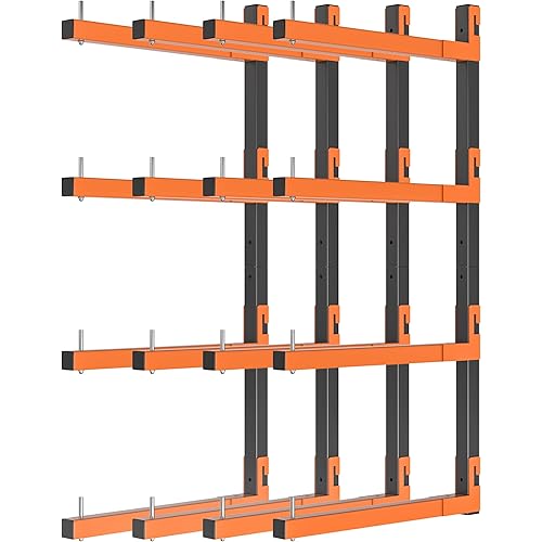 Lumber Storage Rack, Snap-Fit Connection Lumber Rack Wall Mount, Heavy Duty Metal 8 Level-32 Inch Wood Storage Rack