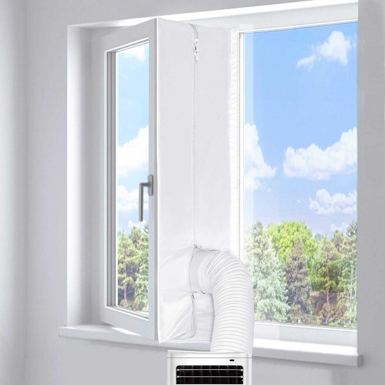 Joypea 400cm Window Seal for Portable Air Conditioner and Tumble Dryer,Sealing AC with Zip and Adhesive Fastener,Easy to Install - White