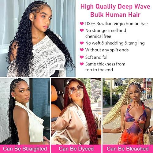 Miniatura 4 de ZKSK Cabello humano ondulado profundo a granel para trenzar, sin trama, 3.53 oz (1 paquete - 2 paquetes), extensiones de cabello humano virgen