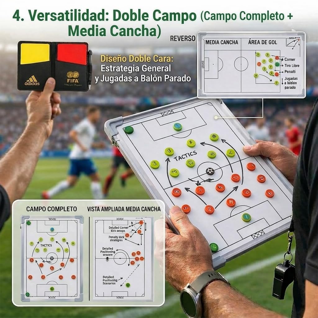 CREADY® Pizarra Entrenador de Futbol 44x31cm, Carpeta Táctica para Entrenar, Regalos para Entrenadores, Pizarra Magnetica Futbol, Pizarra Futbol Entrenador con Fichas Magnéticas y accesorios