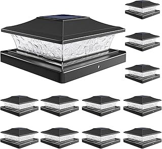 VOLISUN Solar Post Cap Lights Outdoor 4x4/6x6 Wooden/Vinyl Fence Post Cap Lights Solar Deck Post Lights Patio Garden,Warm White 2 Lighting Modes Waterproof, ABS Shell Glass Lens Black (12 Pack)
