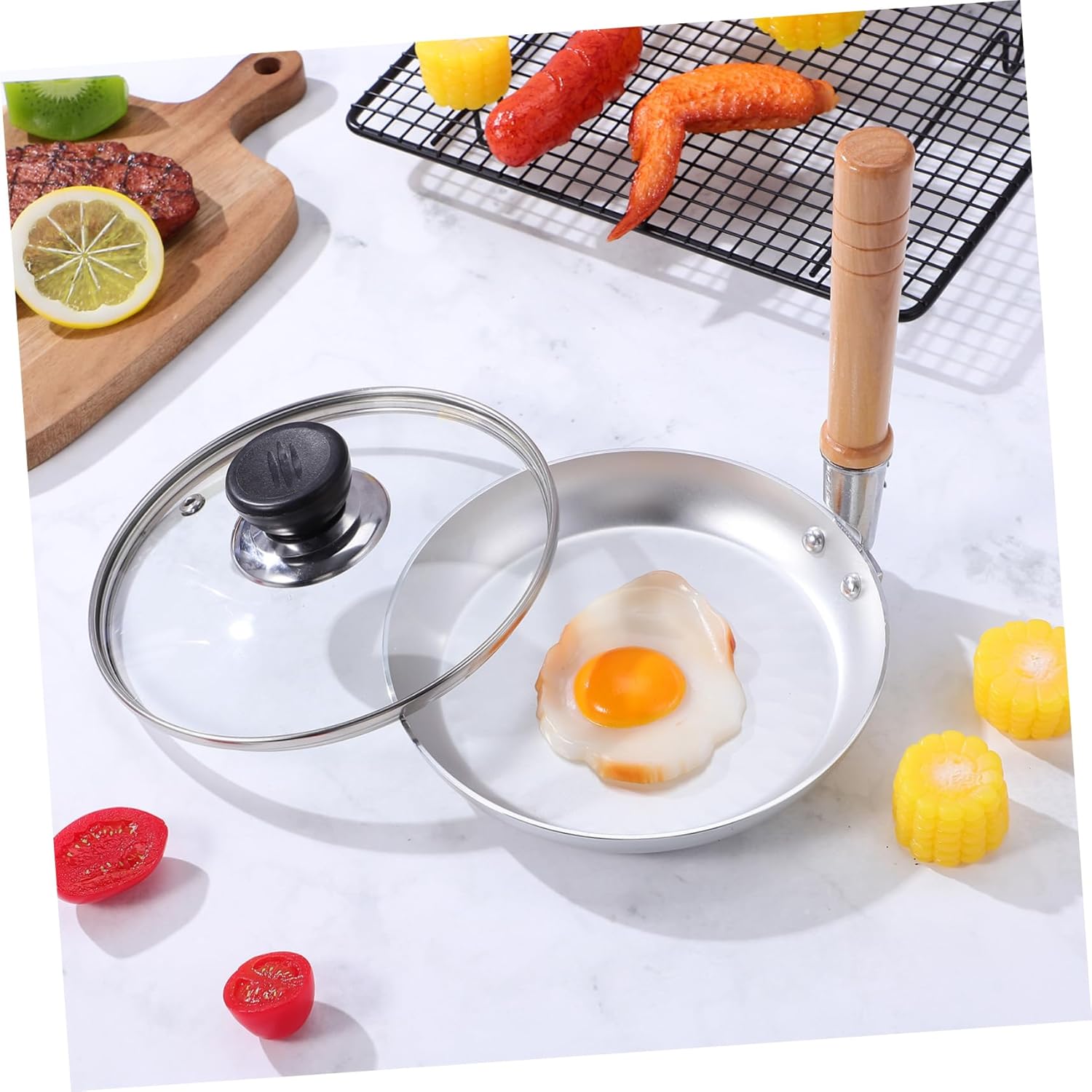 VALICLUD Japanese Cooking Pan Nonstick Frying Pan Lid Tamagoyaki Oyakodon Sturdy Handle for