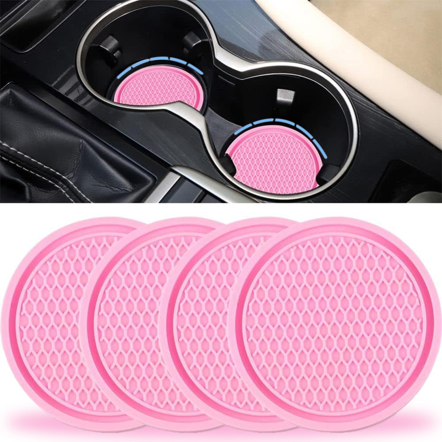 4Pcs Car Cup Coasters for MG3 MG4 EV MG5 MG6 MG7 MG HS MG Marvel R, Non-Slip Car Cup Holder Coasters, Car Cup Mat Inserts,B/Pink