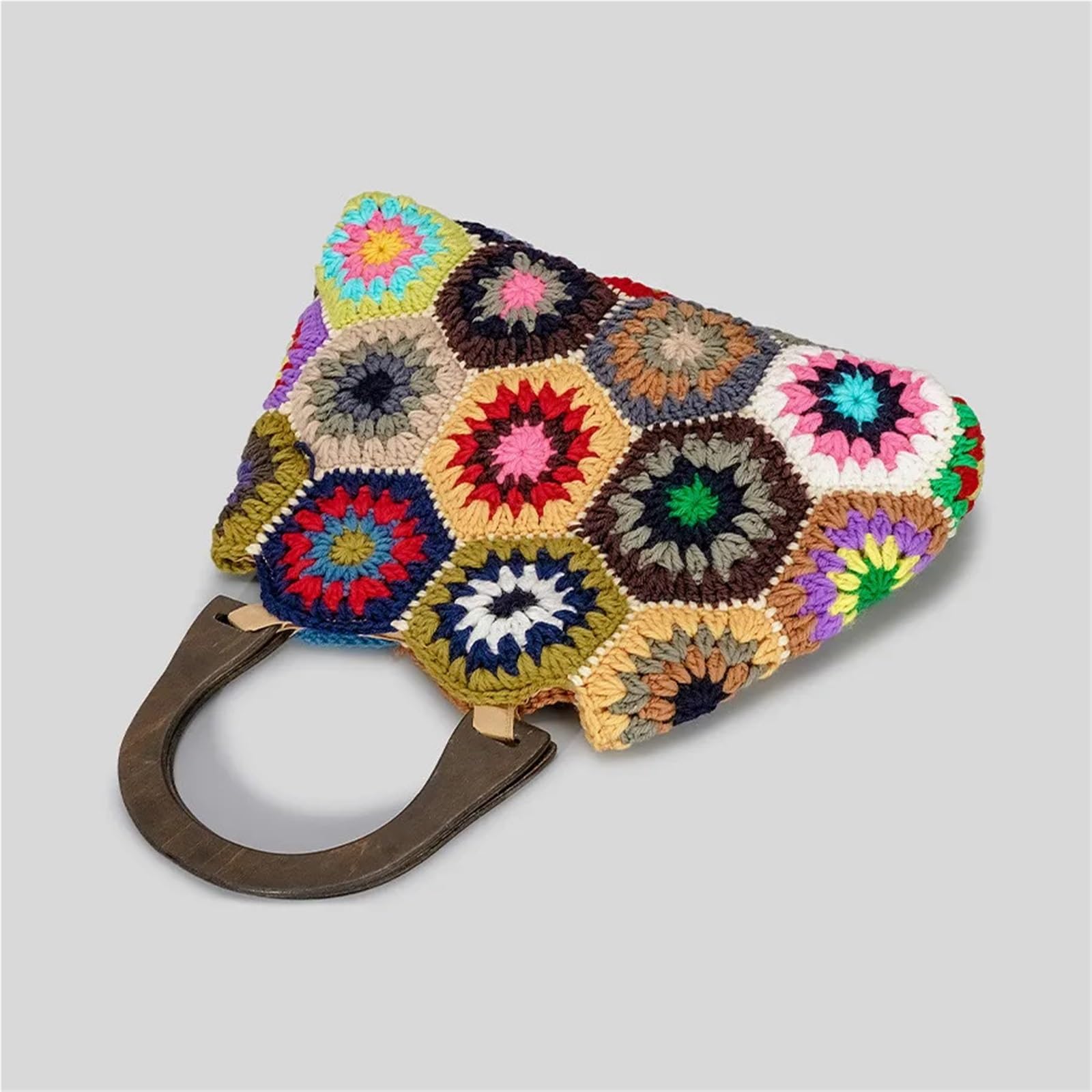 Bolso De Ganchillo Bolsos de hombro coloridos, tejidos a crochet, con flores clásicas y cuadradas de moda hechos a mano