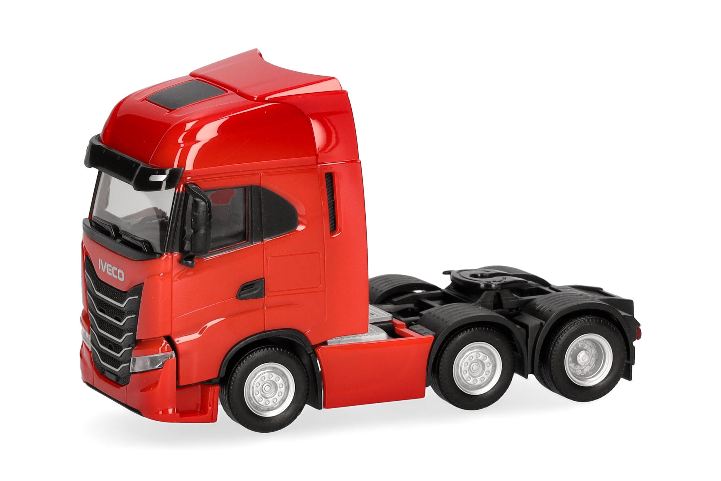 Herpa truck model Iveco S-Way MY24 rigid tractor 3 axles (6x2), red, on a scale of 1:87, plastic miniature, made in Germany, model building, collectors edition