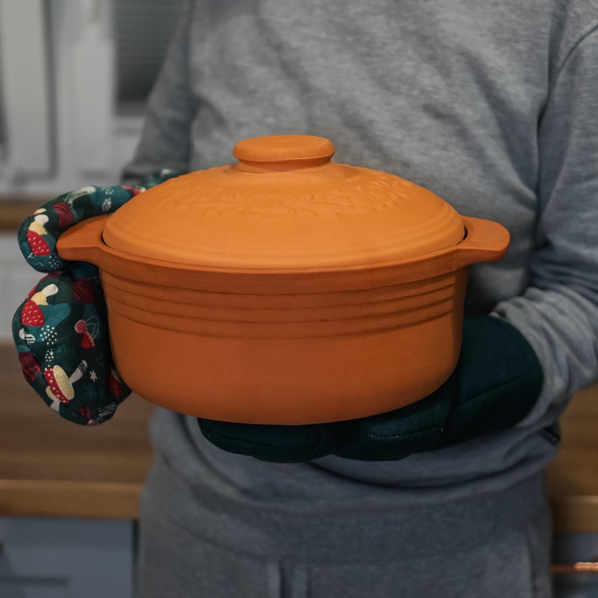 Browin 770612 Olla de Barro 4 L, una Olla para Hornear Pan, Pollo, Hornear Platos en el Horno, con Tapa