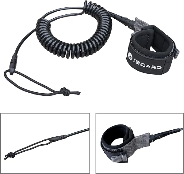 Guinzaglio per tavola da paddle, guinzaglio da surf a giro singolo per longboard, paddleboard, tavola da surf, ricambio da 5,5 mm, corda a spirale 3,5 m, nero e blu - 3