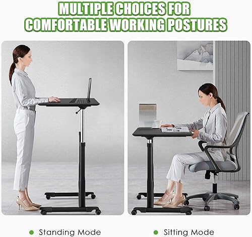 Miniatura 6 de Tangkula Escritorio móvil de pie para computadora, mesa de pie ajustable en altura con 4 ruedas, escritorio de pie compacto con marco de acero, mesa