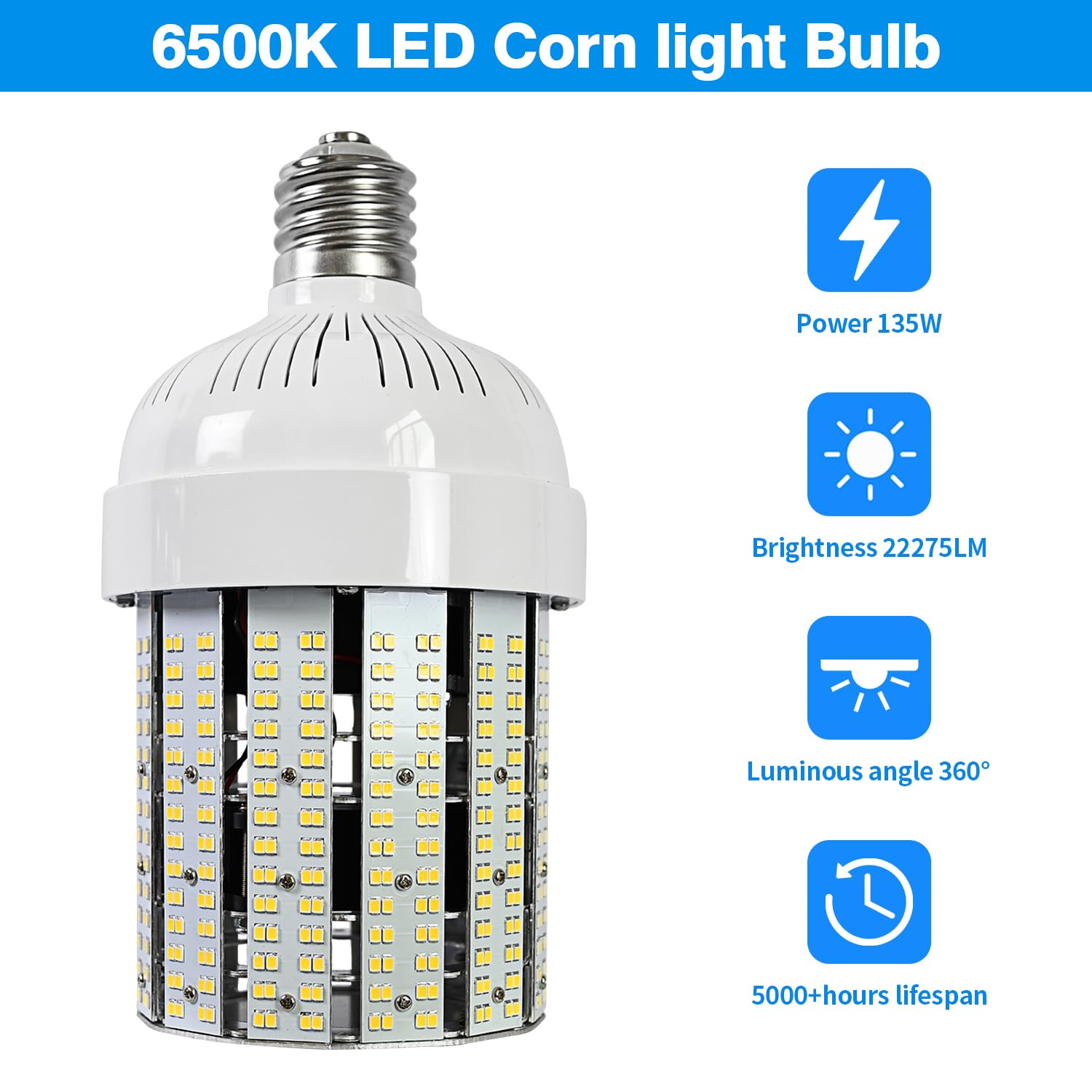 135W Corn Cob Light Bulb 6 Pack E39 Mogul Base Led Bulbs 22275 Lumen 5000K Daylight 480V Cob — view 3