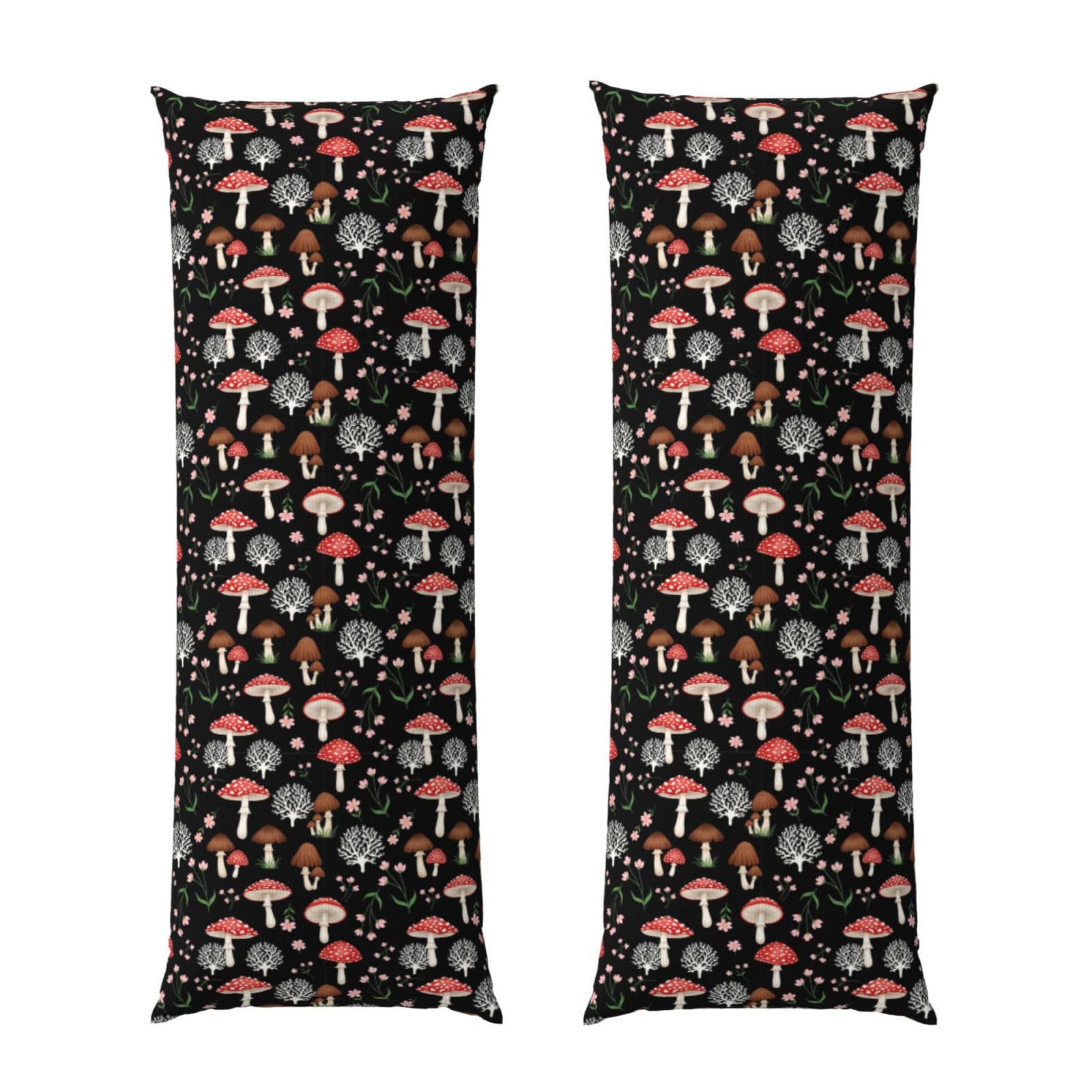 Body Pillow Cover 20x54 Inch, Cool Fall Leaves Red Mushrooms Black, Luxury Cozy Long Pillowcase with Zipper, Softffy Rectangular Case for Couch Bed Home Hotel