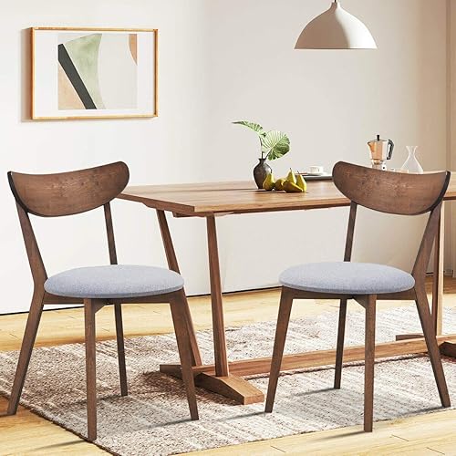 Miniatura 2 de COSTWAY Juego de 2 sillas de comedor, sillas laterales de comedor de mediados de siglo con respaldo curvado y asiento acolchado, sillas de madera de