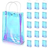 Sherr 16 Pcs Holographic Small Gift Bag Reusable Iridescent Clear Bags for Women PVC Plastic Goodie Holder with Handles for Shopping Christmas Holiday Gift Party Favor(10.24